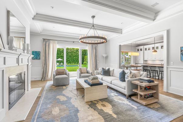 Fireplace, Interior, Living room, Pendant Lights, Wood Texture Flooring