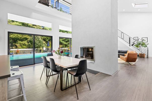 Dining room, Interior, Recessed Lighting, Wood Texture Flooring