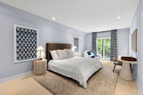 Bedroom, Interior, Recessed Lighting, Wood Texture Flooring