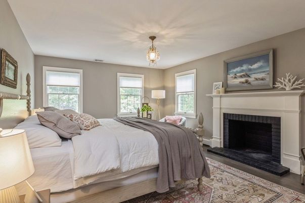 Bedroom, Fireplace, Interior, Wood Texture Flooring