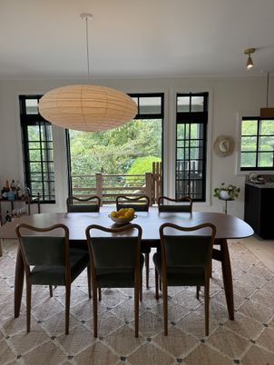 Dining room, Interior, Pendant Lights, Wood Texture Flooring