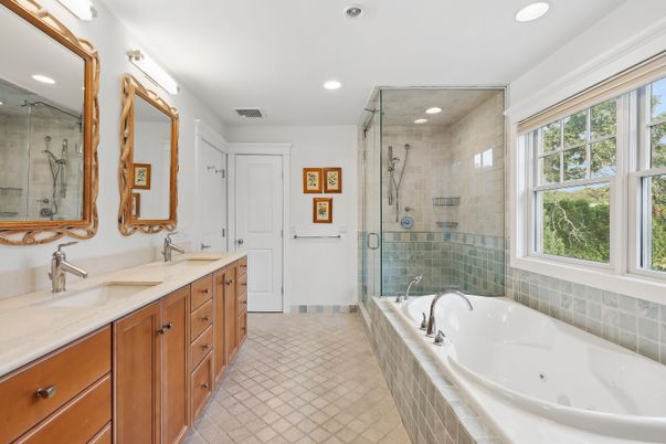 Bathroom, Dual Sink Vanities, Glass Shower, Interior, Recessed Lighting