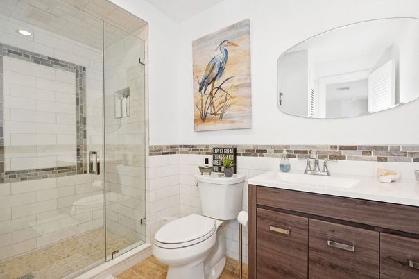 Bathroom, Glass Shower, Interior, Recessed Lighting