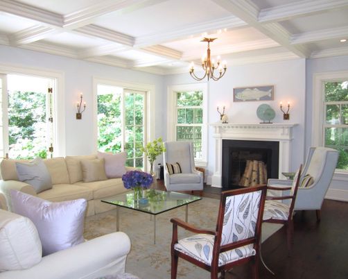 Chandelier, Fireplace, Interior, Living room, Recessed Lighting, Wood Texture Flooring