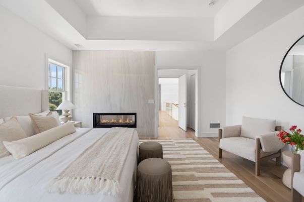 Bedroom, Fireplace, Interior, Wood Texture Flooring