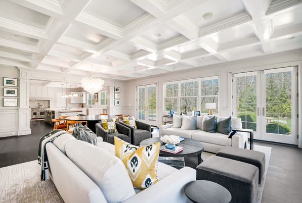 Chandelier, Dining room, Interior, Kitchen, Living room, Pendant Lights, Recessed Lighting, Wood Texture Flooring