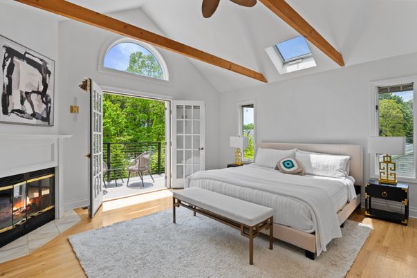 Bedroom, Fireplace, Interior, Wooden Beams, Wood Texture Flooring