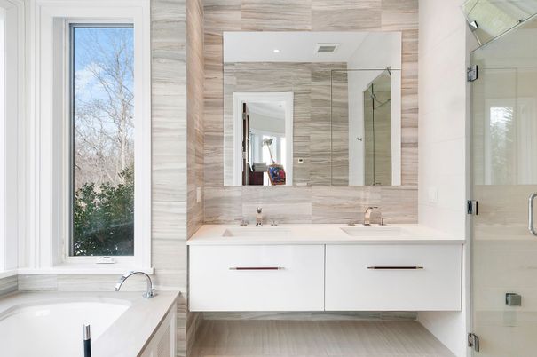 Bathroom, Dual Sink Vanities, Glass Shower, Interior