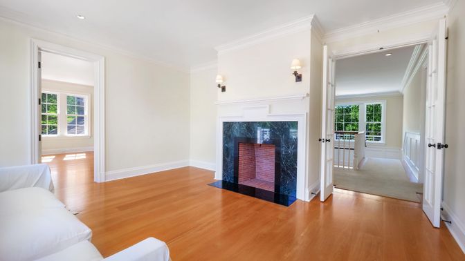 Fireplace, Interior, Recessed Lighting, Wood Texture Flooring