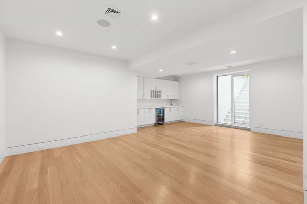Empty room, Interior, Kitchen, Recessed Lighting, Wood Texture Flooring