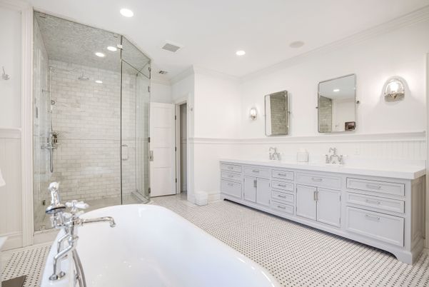 Bathroom, Dual Sink Vanities, Free Standing Baths, Glass Shower, Interior, Recessed Lighting