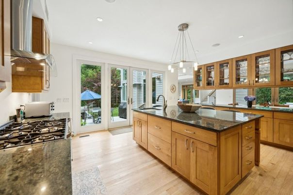 Interior, Kitchen, Pendant Lights, Recessed Lighting, Wood Texture Flooring