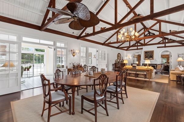 Chandelier, Dining room, Interior, Living room, Wooden Beams, Wood Texture Flooring