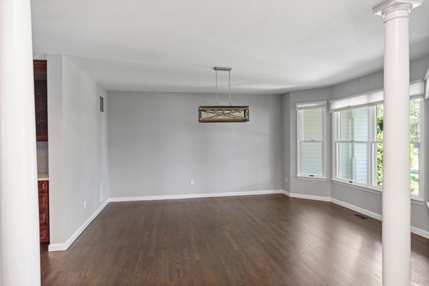 Empty room, Interior, Pendant Lights, Wood Texture Flooring