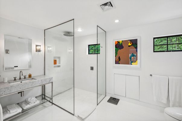 Bathroom, Glass Shower, Interior, Recessed Lighting