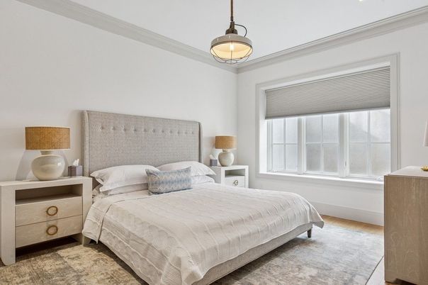 Bedroom, Interior, Pendant Lights, Wood Texture Flooring