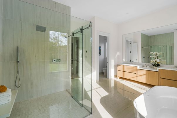 Bathroom, Dual Sink Vanities, Glass Shower, Interior