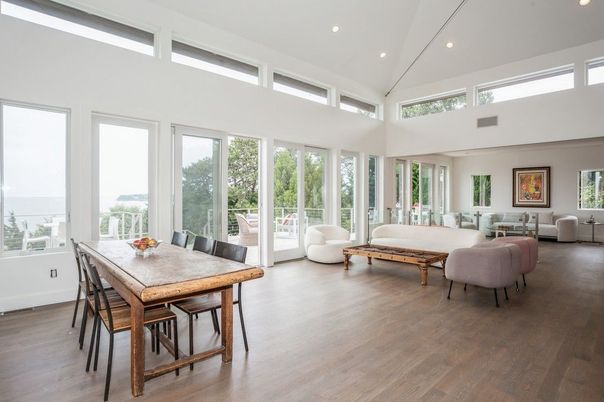 Dining room, Interior, Living room, Recessed Lighting, Wood Texture Flooring