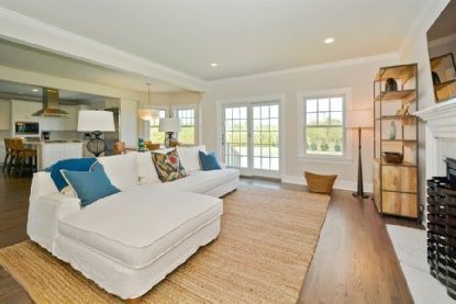 Dining room, Fireplace, Interior, Kitchen, Living room, Pendant Lights, Recessed Lighting, Stainless Steel Appliances, Wood Texture Flooring