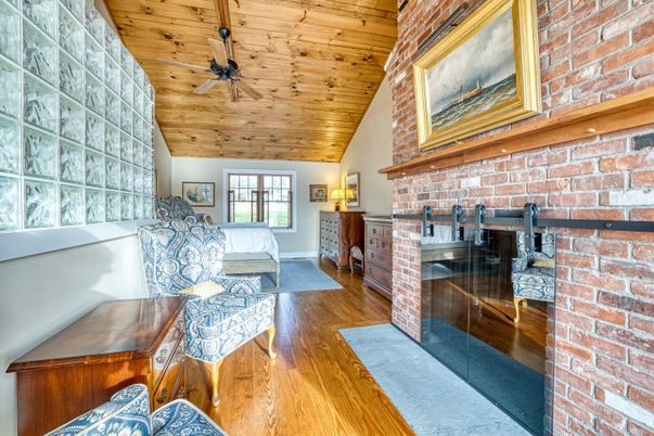 Fireplace, Interior, Living room, Stone Walls, Wooden Ceilings, Wood Texture Flooring