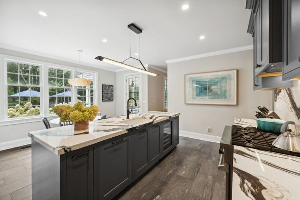 Interior, Kitchen, Pendant Lights, Recessed Lighting, Wood Texture Flooring