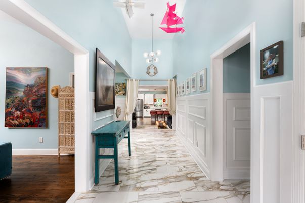 Interior, Marble, Pendant Lights, Wood Texture Flooring