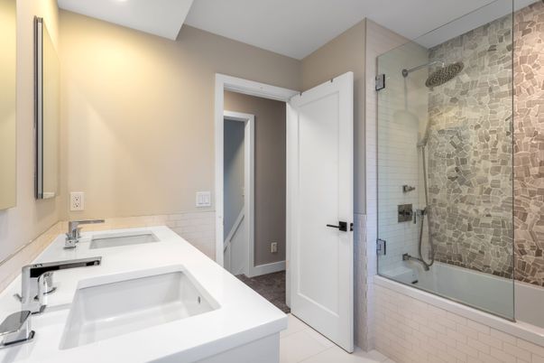 Bathroom, Dual Sink Vanities, Glass Shower, Interior, Recessed Lighting