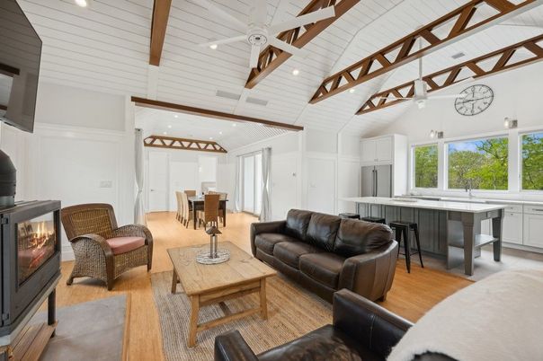 Dining room, Interior, Kitchen, Living room, Pendant Lights, Recessed Lighting, Wooden Beams, Wood Texture Flooring
