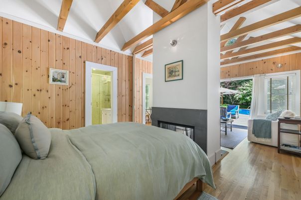 Bedroom, Fireplace, Interior, Wooden Beams, Wood Texture Flooring, Wooden Walls
