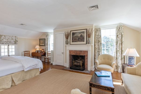 Bedroom, Fireplace, Interior, Wood Texture Flooring
