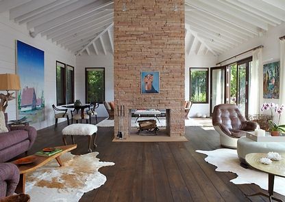 Dining room, Fireplace, Interior, Living room, Stone Walls, Wood Texture Flooring