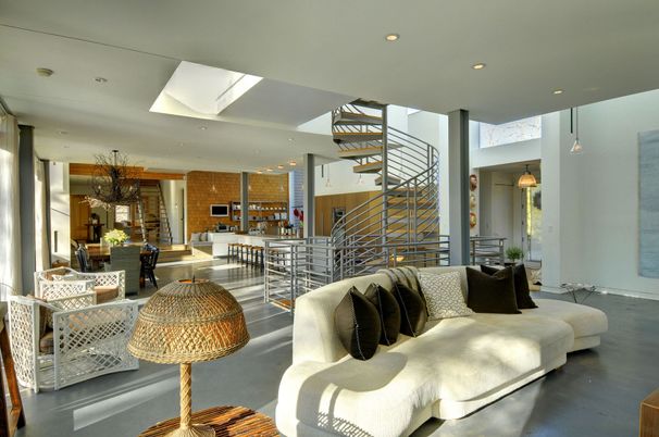 Dining room, Interior, Living room, Pendant Lights, Recessed Lighting, Wood Texture Flooring