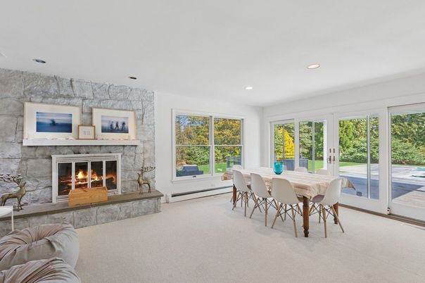 Dining room, Fireplace, Interior, Recessed Lighting