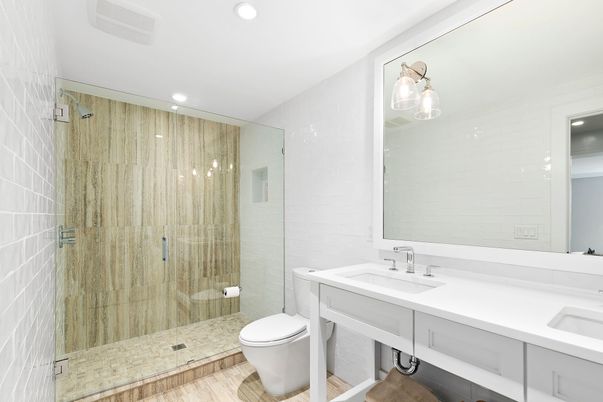 Bathroom, Glass Shower, Interior, Recessed Lighting
