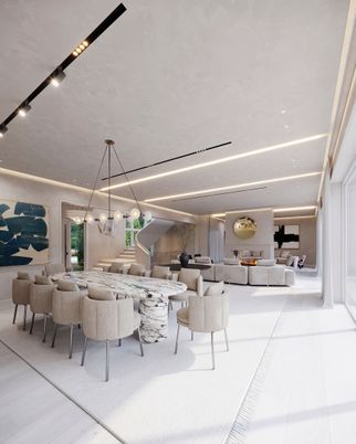 Dining room, Fireplace, Interior, Living room, Pendant Lights, Recessed Lighting