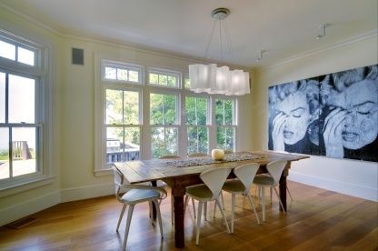 Dining room, Interior, Pendant Lights, Wood Texture Flooring
