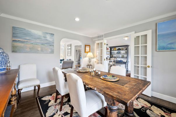 Dining room, Interior, Recessed Lighting, Wood Texture Flooring