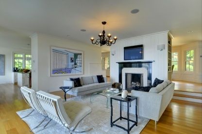 Chandelier, Fireplace, Interior, Living room, Recessed Lighting, Wood Texture Flooring