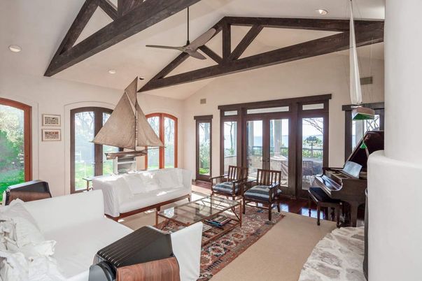 Interior, Living room, Piano, Recessed Lighting, Wooden Beams