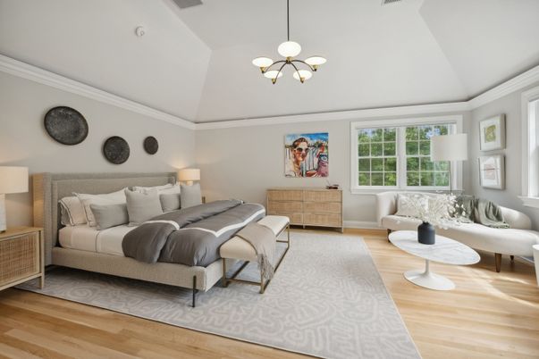 Bedroom, Interior, Pendant Lights, Wood Texture Flooring