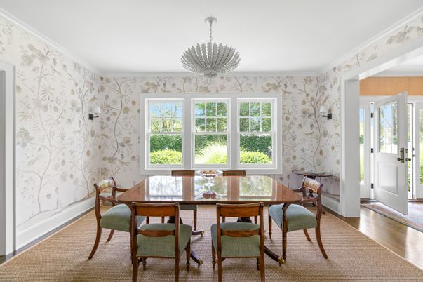 Dining room, Interior, Pendant Lights, Wood Texture Flooring