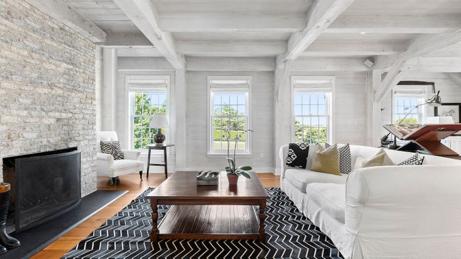 Fireplace, Interior, Living room, Stone Walls, Wood Texture Flooring