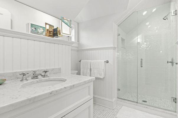 Bathroom, Dual Sink Vanities, Glass Shower, Interior, Recessed Lighting