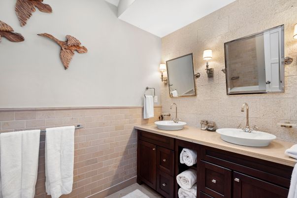Bathroom, Dual Sink Vanities, Interior, Stone Walls