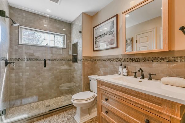 Bathroom, Glass Shower, Interior, Recessed Lighting