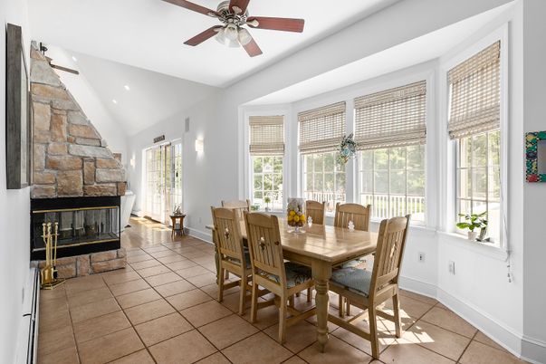 Dining room, Fireplace, Interior, Stone Walls