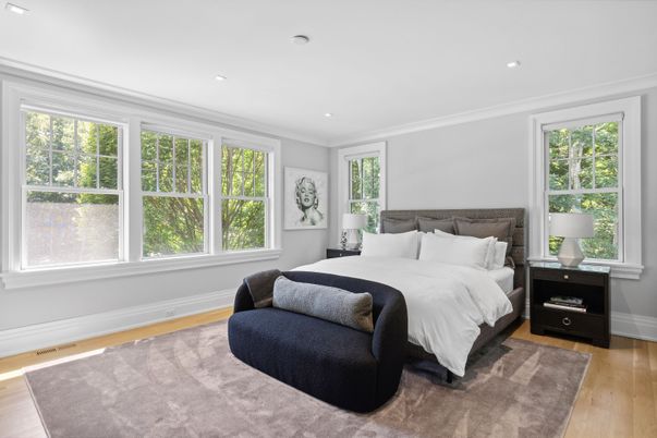 Bedroom, Interior, Recessed Lighting, Wood Texture Flooring