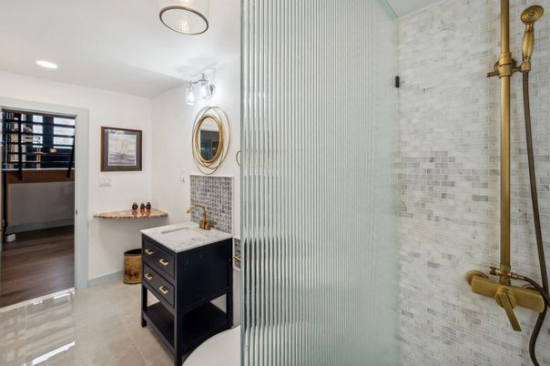 Bathroom, Interior, Recessed Lighting, Wood Texture Flooring
