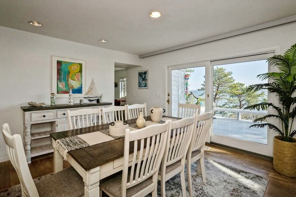 Dining room, Interior, Recessed Lighting, Wood Texture Flooring