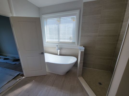 Bathroom, Free Standing Baths, Interior, Wood Texture Flooring